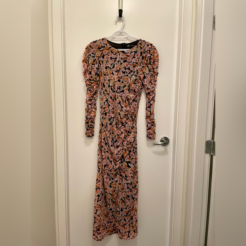 Zara floral ruched dress